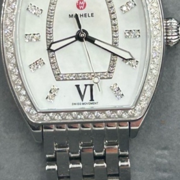 Michele women\'s Releve mother of pearl diamond steel watch! main image 6